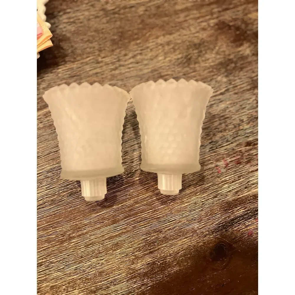 2 VTG Gold Twisted Rope Wall Sconce Candle Holders w/Hobnail Frost Glass Votives